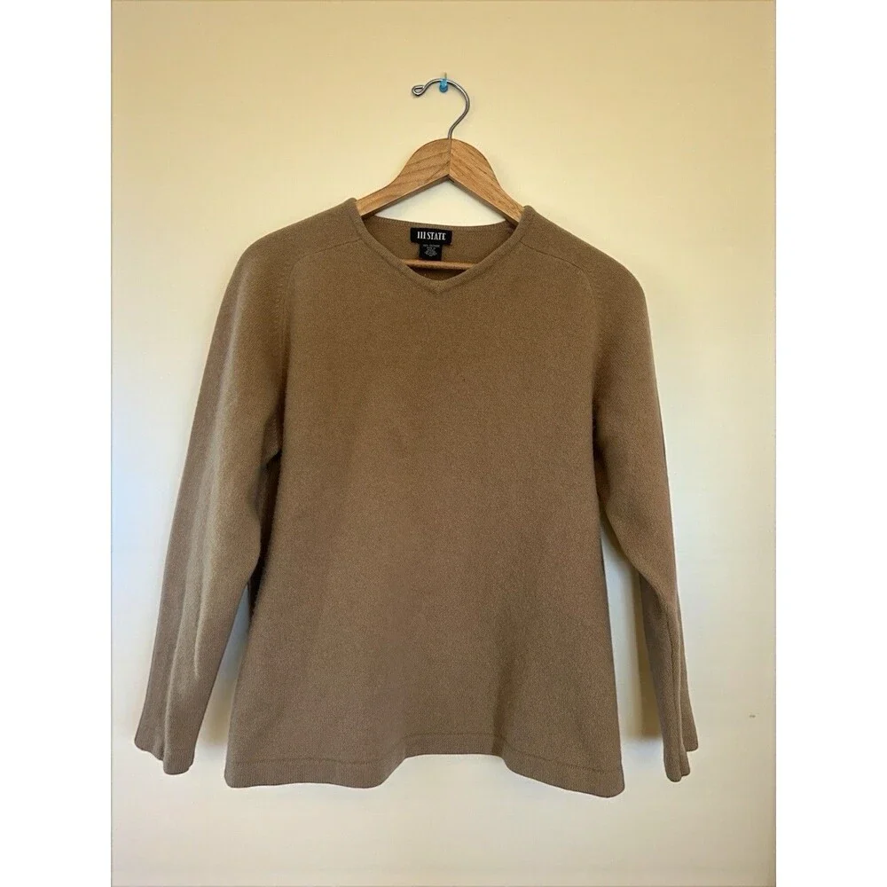 111 State 100% Cashmere Sweater Men’s Medium Tan V Neck Pullover